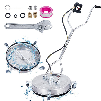 24" Stainless Steel Surface Cleaner for Pressure Washer, 4000 PSI Max Power Washer Attachment with Dual Rotating Nozzles, 4 Wheels, Adjustable Handle for Driveway, Patio, Sidewalk