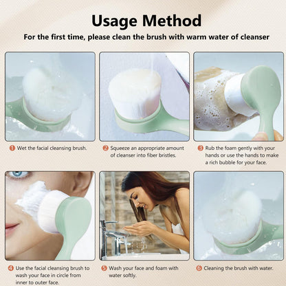 2 Pack Soft Bristle Facial Cleansing Brush for Deep Pore Cleaning, Face Exfoliating Scrub Brush for Face Cleansing Skincare Massaging (Pink and Jade White)