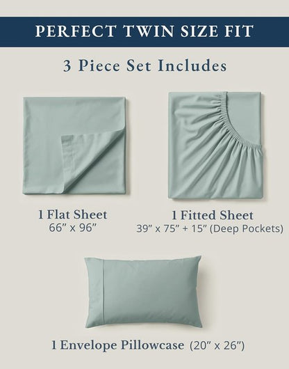 **LANE LINEN 100% Organic Cotton Twin Bed Sheet Set - Eco-Friendly, Mercerized, Deep Pocket - French Blue**