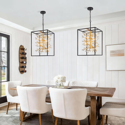 Vezzio Black and Gold Crystal Chandelier, 4-Light Modern Farmhouse Foyer Pendant Light for Entryway, Dining Room, Kitchen Island, Staircase, Hallway, H21 Inch