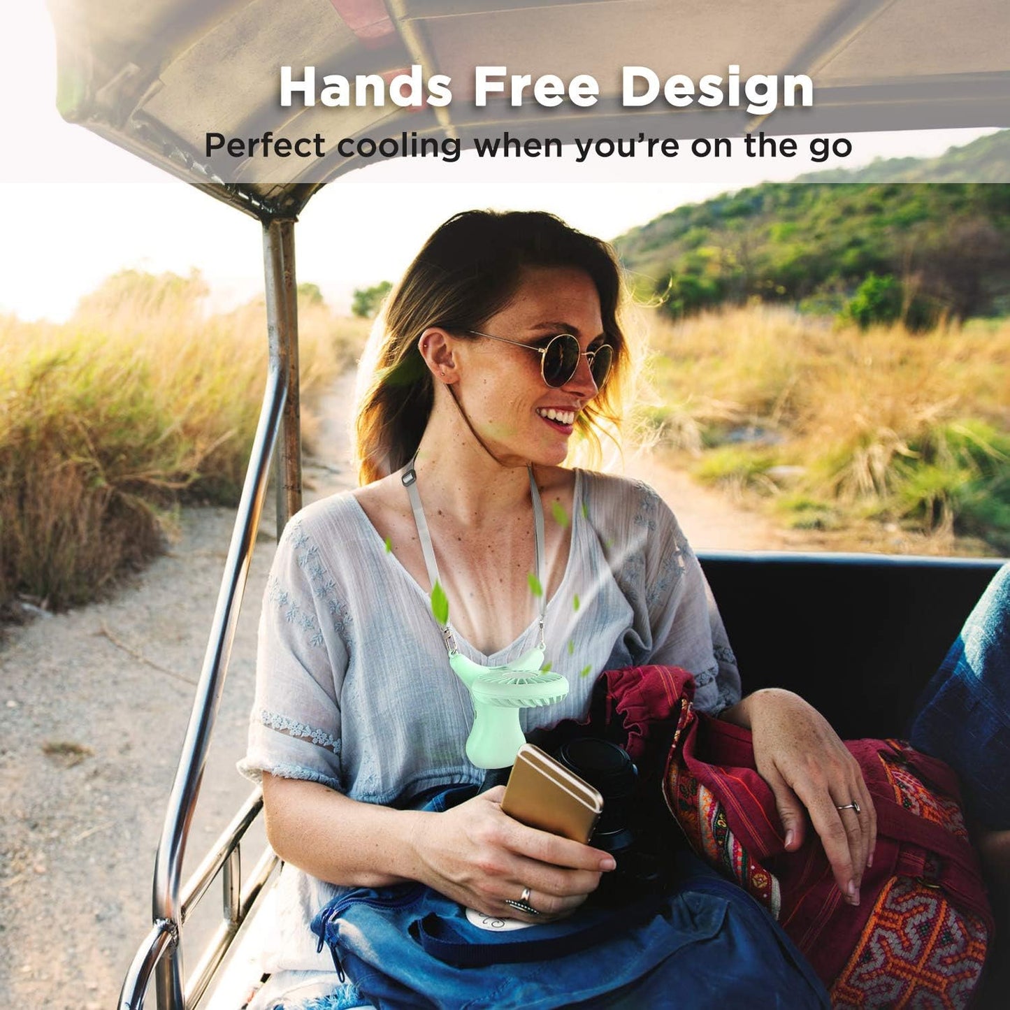 OUTXE Personal Necklace Mini Fan, 3000mAh, Hands-Free Portable Fan with USB and 3 Settings
