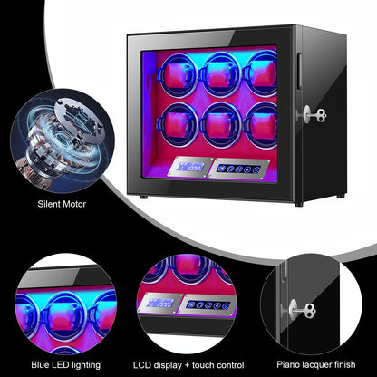 GCCRGRC Watch Winder 6 Slots Automatic Watches,Ultra-Quiet Japanese Motors, Built-in LED Illumination and LCD Touchscreen Control