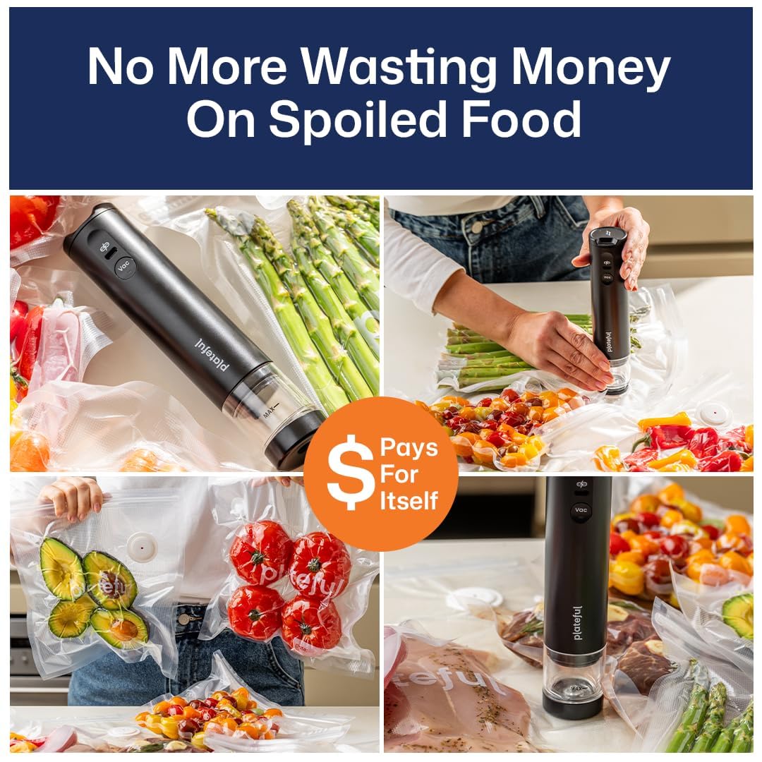 Handheld Vacuum Sealer for Food - Portable Cordless Food Vacuum Sealer Machine, Compact Mini Seal for Storage, Sous Vide & Freezer Preservation (15 Bags)