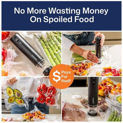 Handheld Vacuum Sealer for Food - Portable Cordless Food Vacuum Sealer Machine, Compact Mini Seal for Storage, Sous Vide & Freezer Preservation (15 Bags)