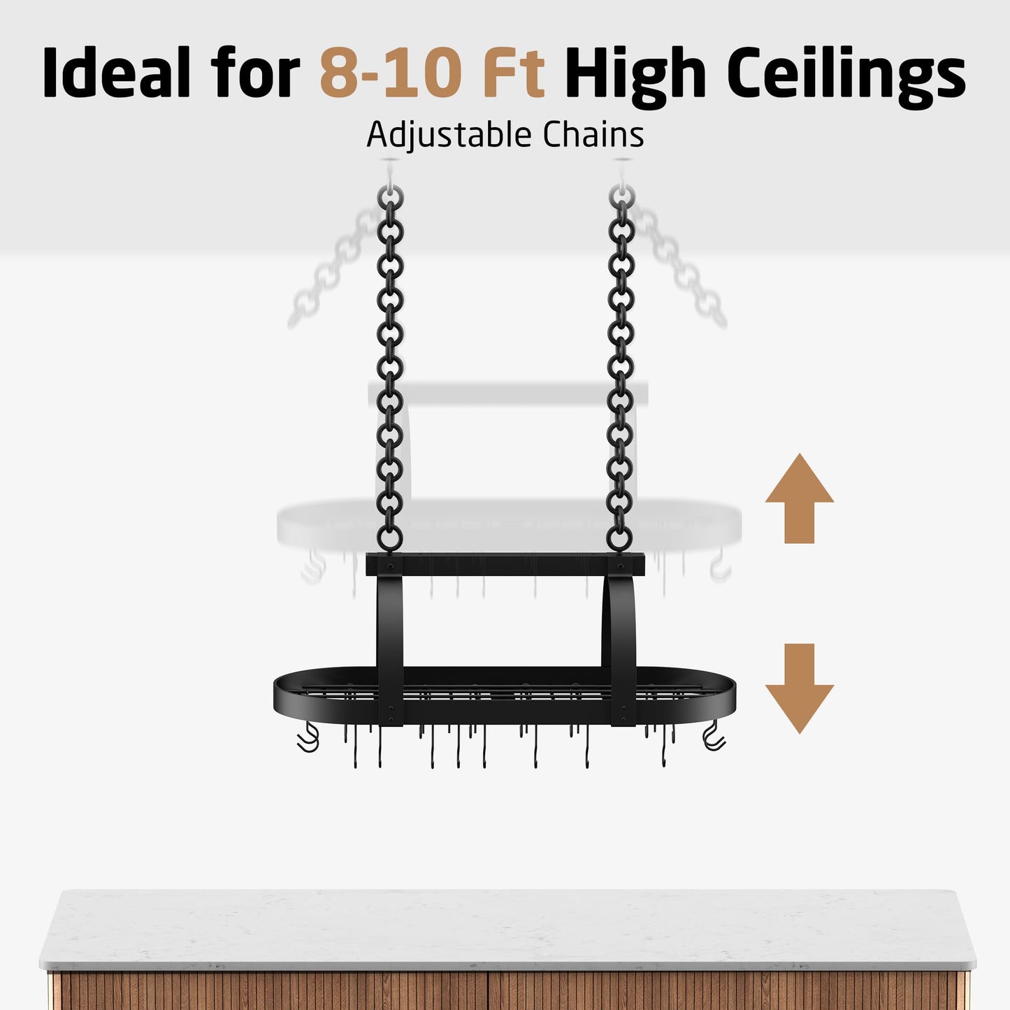 KES 48 Inch Large Hanging Pot Rack, Heavy Duty Oval Pot and Pan Hanging Rack Ceiling Mount, Pot Pan Hangers for Kitchen with 20 Hooks, Matte Black, (For 16" and 24" Joist Mount), KUR225S122-BK