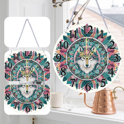 5D Special Shaped Wolf DIY Diamond Art Painting Clock Kit for Adults Quartz Movement Unique Wall Decor for Living Room Office Cool Creative Gift