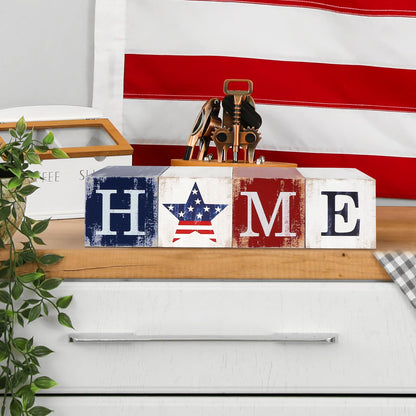 COCHIE 4th of July Decorations Wooden Stars, Patriotic Memorial Day Star Tiered Tray Decor Set of 4, Fourth of July Red White Blue Decoration for Home Office Table Shelf