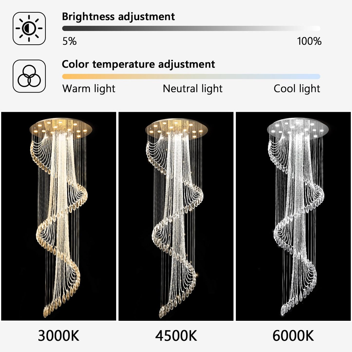 D40'' x H120'' Modern Crystal Chandelier for Foyer Glam Chandelier High Ceiling Chandeliers Large Raindrop Pendant Lights LED Dimmable Light Fixtures for Staircaes Living Room Entryway Silver