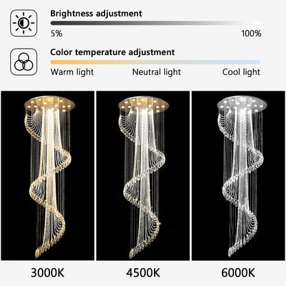 D40'' x H120'' Modern Crystal Chandelier for Foyer Glam Chandelier High Ceiling Chandeliers Large Raindrop Pendant Lights LED Dimmable Light Fixtures for Staircaes Living Room Entryway Silver