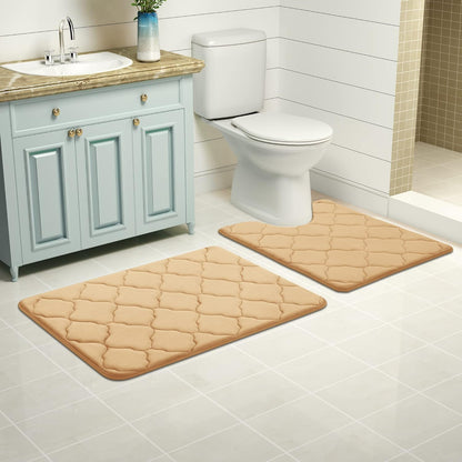OLANLY U-Shaped Memory Foam Toilet Rugs 24x20, Ultra Soft Non-Slip Thick Bath Mat, Machine Wash Dry, Beige