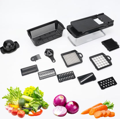 Skiennix Vegetable Chopper 14-in-1 - Multifunctional Stainless Steel Onion Dicer & Mandoline Slicer Set
