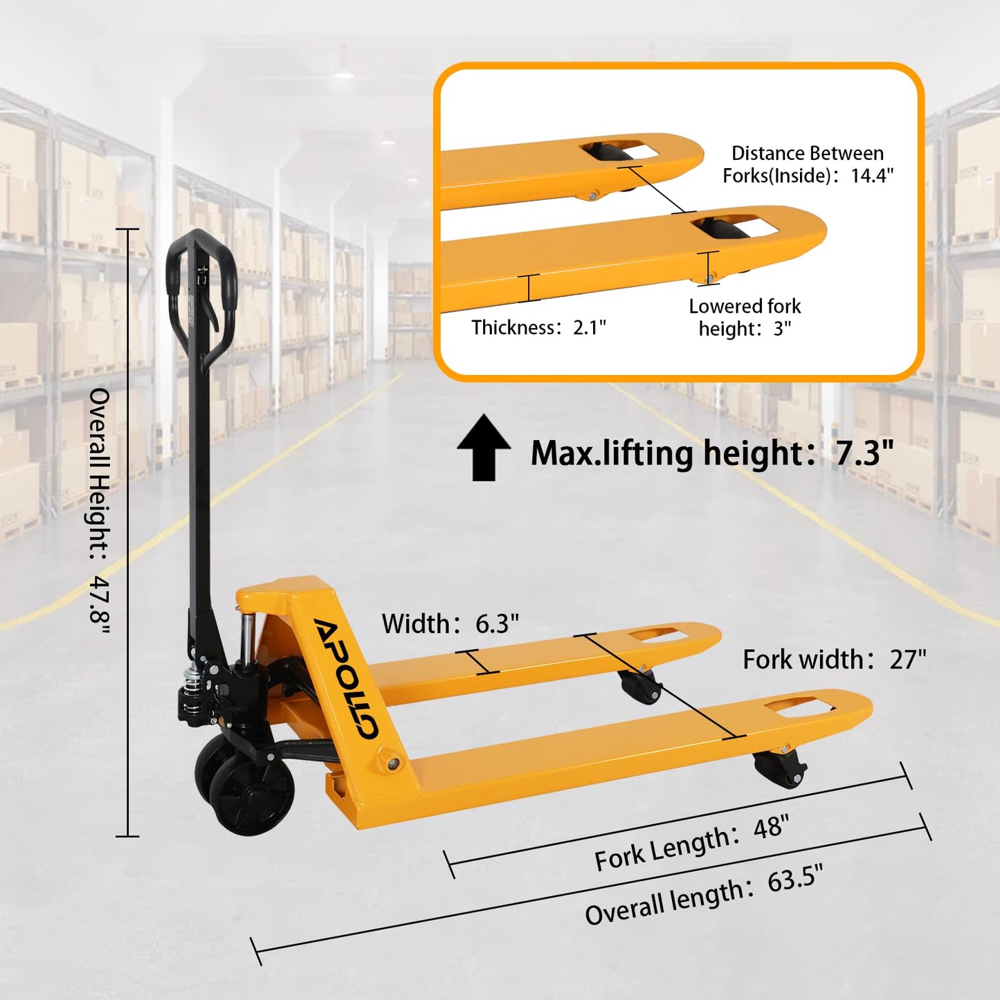 APOLLOLIFT Pallet Jack Truck, 5500lbs Capacity 27" W x 48" L Forks Manual Standard Duty Pallet Truck for Warehouse-Nylon Wheels