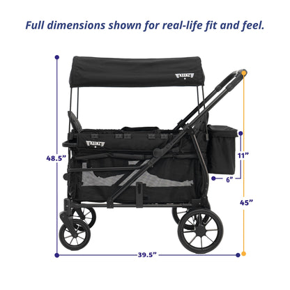 Keenz Viva 2-Passenger Compact Foldable Stroller Wagon with Canopy, Hybrid Push Pull Handle, EVA Wheels, and Storage – Lightweight Stroller Wagon for Toddlers and Kids, Black