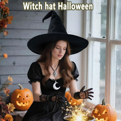 MiUWUU Black Witch Hat for Women Halloween Costume Cosplay Party Accessory Felt Material