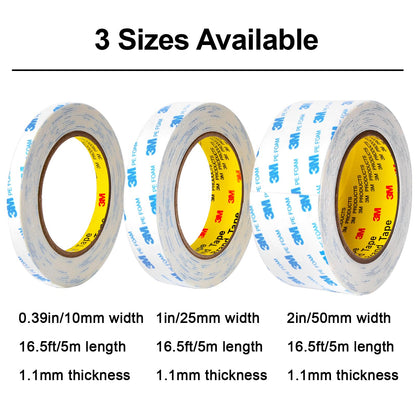 3M Double Sided Tape 0.39in x 16.5ft, Mounting Tape Heavy Duty, Removeable PE Foam Tape Strips, Strong Adhesive Tape Waterproof Free Damage for Paint Wall Picture Hanging Poster