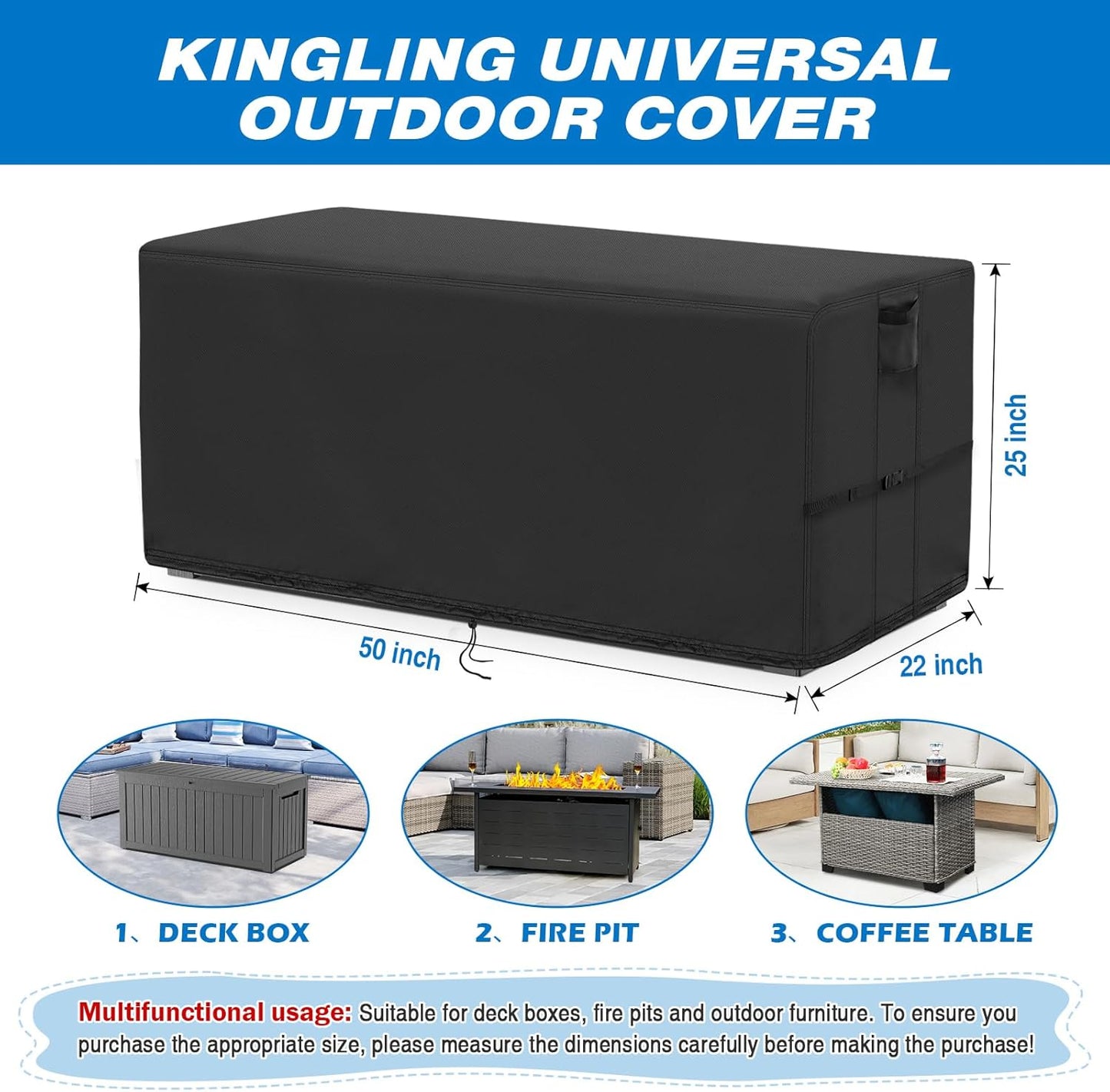 100 80 (50" 22" 25" Kingling Deck Box Cover, Outdoor Storage Box Cover for YITAHOME Gallon/Keter Gallon Deck Box