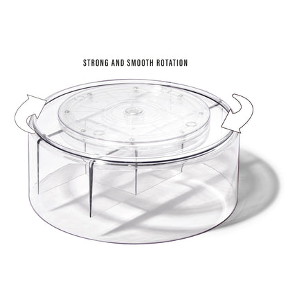 BINO Plastic Round Turntable Organizer with 5 Compartments - Clear | Spinning Divided Turntable Container | Rotating Organizer Storage for Bottle Condiments Fridge Kitchen Counter Pantry Bathroom