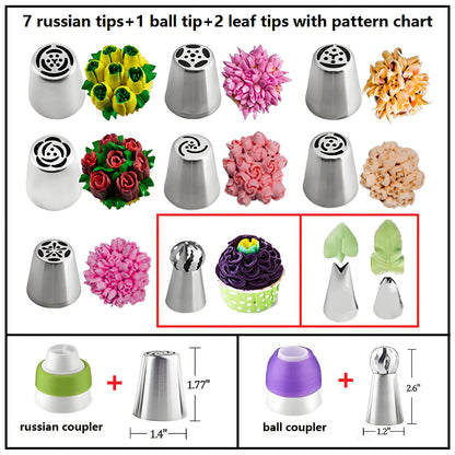 YOQXHY Piping Bags and Tips Set, 130 Pcs with 48 Numbered Icing Tips, 7 Russian Tips, 1 Ball Tip, 2 Leaf Tips, 8 Carved Pens, 4 Couplers, 50 Pastry Bags & More for Cake Cupcake Decorating