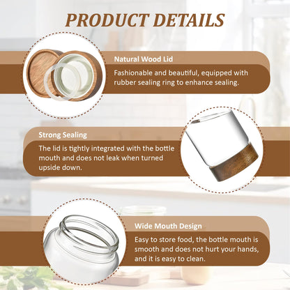 MOLADRI 28 fl oz/850 ml Clear Glass Storage Canister with Airtight Wooden Screw Lid, Medium Cute Decorative Glass Container Jar for Coffee,Candy,Salt,Cookie,Condiment,Pepper,Sugar,Overnight Oatmeal
