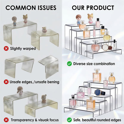 Fixwal 20pcs Large Acrylic Risers 4 Set Acrylic Display Stand Perfume Organizer Stands Clear Rectangular Dessert Table Display Set, Display Shelf for Show Cupcake, Figures, Jewelry, Toys