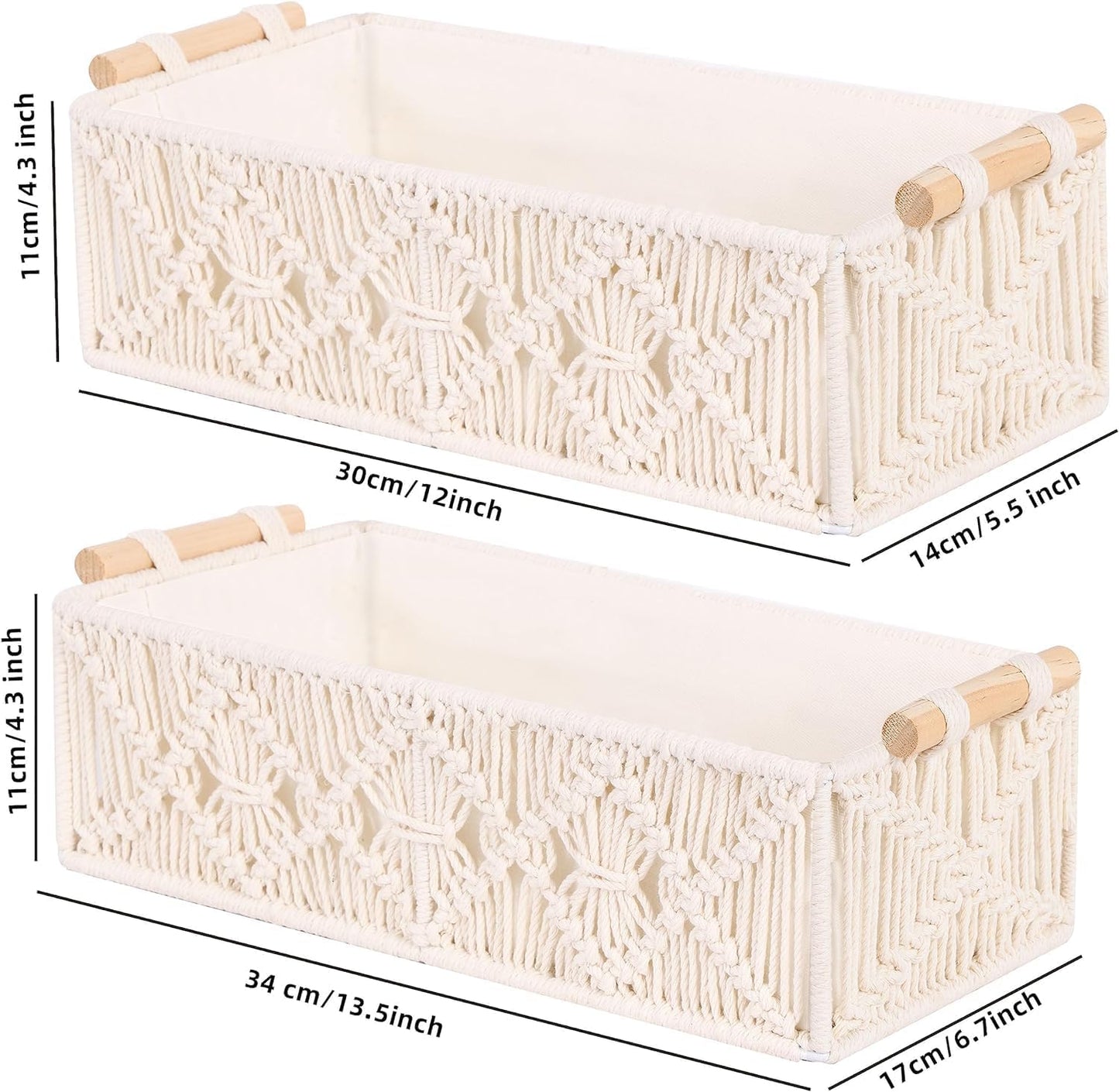 Macrame Storage Baskets, Handmade Woven Decorative Box for Organizing Countertop and Shelf