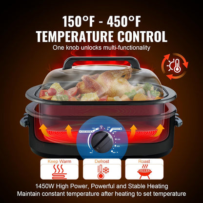 VEVOR Electric Roaster Oven - 20 QT Turkey Roaster with Self-Basting Lid, 1450W, Fits Turkeys Up to 24LBS