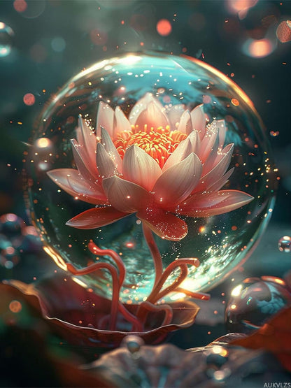 AUKVLZS Lotus Diamond Art Kits for Adults, Flower Diamond Painting Kits for Adults, 30x40cm DIY 5D Diamond Dots Gem Art for Beginners, Full Drill Diamond Arts and Crafts, for Gifts Home Wall Decor