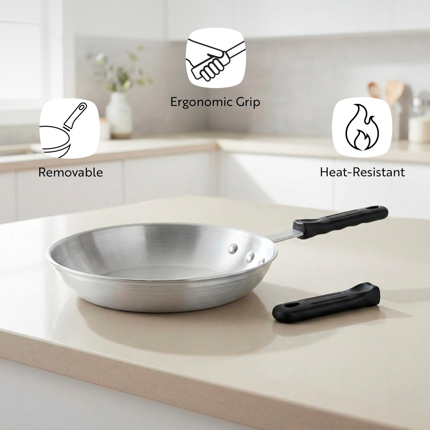 Restaurantware Silicone Hot Handle Holder - Met Lux Heat Resistant Fry Pan Sleeve, Dishwasher Safe - Non-Slip Pat Holder Sleeve Fits 10 inch &12 inch Aluminum Pans, Black
