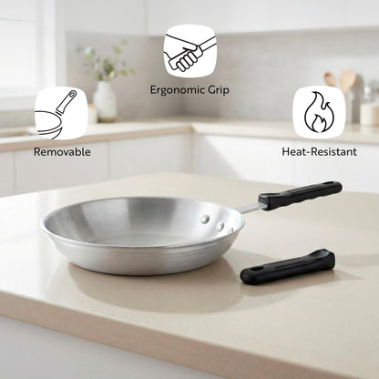 Restaurantware Silicone Hot Handle Holder - Met Lux Heat Resistant Fry Pan Sleeve, Dishwasher Safe - Non-Slip Pat Holder Sleeve Fits 10 inch &12 inch Aluminum Pans, Black