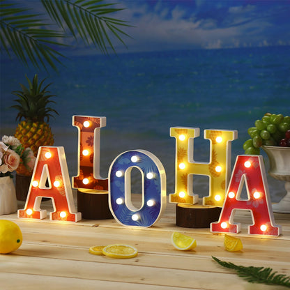 Grinsvalley Hawaiian Luau Party Decorations Aloha Light up Sign Summer Aloha LED Marquee Letter for Party Decorations Hibiscus Tropical Alphabet Letter Summer LED Lights for Wedding Night Birthday