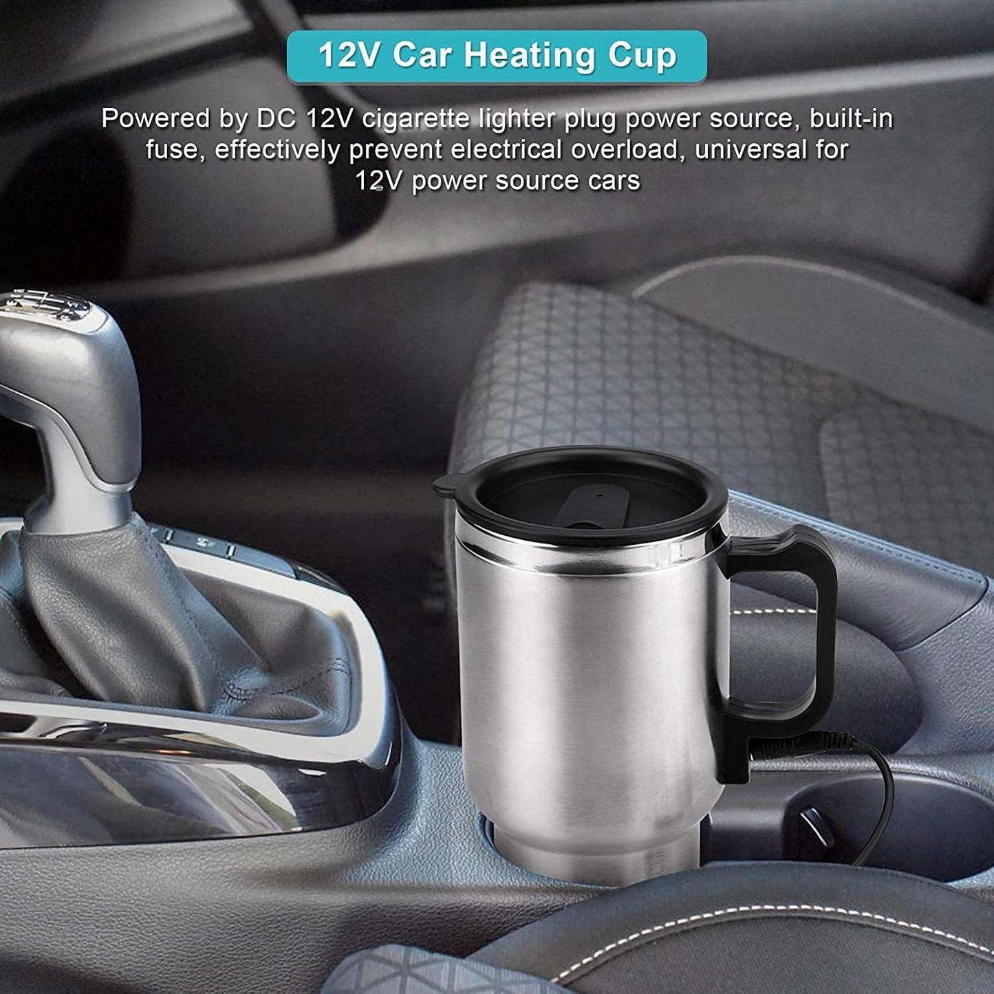 GOTOTOP Car Heating Cup, 12V 450ML Electric Car Kettle, Portable Stainless Steel Heated Travel Mug