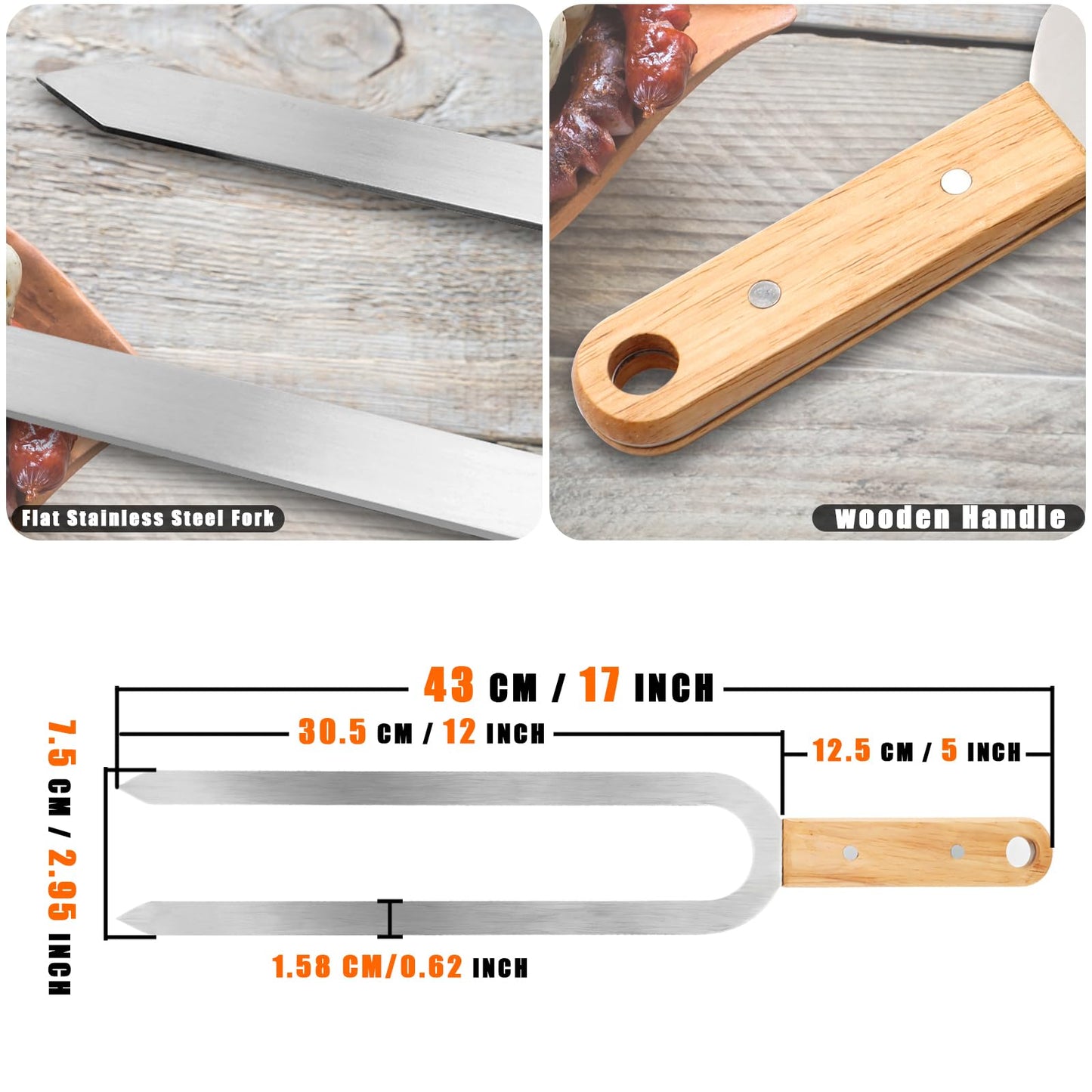 Anyuecoco Kabob Skewers for Grilling,6 PCS - 17 Inch Double Prong Skewers for kabobs,Stainless Steel Skewer,Flat Metal Skewer,Perfect For Meat,Chicken,Sausages,Veggies,Seafood