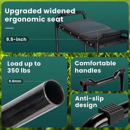 VOPEAK Garden Kneeler and Seat Heavy Duty, Foldable Garden Stool with Upgraded Widened Thick Kneeling Pad, Stable Garden Kneeler with 2 Large Tool Bags, Gardening Gifts for Women, Men, Seniors, Green