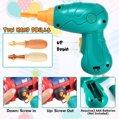 Take-Apart Electric Building Toys Car, Toddler & Kids Tool Set with Motor & Electric Drill, STEM Educational Construction Toy for Ages 3+, Enhances Hands-On Skills for Preschool & Kindergarten Boys