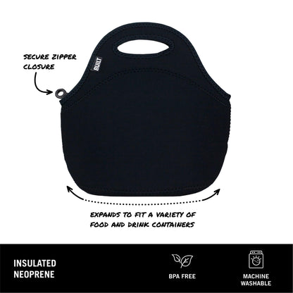 BUILT Gourmet Getaway Soft Neoprene Lunch Tote Bag Lightweight, Insulated and Reusable, One Size, Black