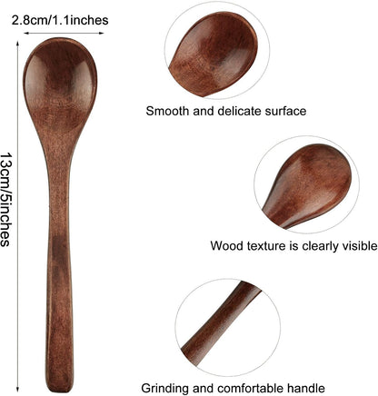 Patelai 12 Pcs 5 Inch Small Brown Wooden Spoons, Honey Spoons for Tea, Mini Tasting Spoons for Desserts
