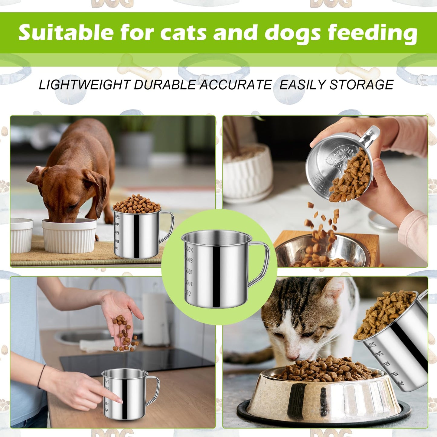 Ashmacdo 2 Pcs Dog Food Scoop 1 Cup,304 Stainless Steel Measuring Cups with Handle Pet Food Scoop Cup Measuring Scoop for Dogs, Cats, Birds & Rabbits – Ideal for Dry Food & Treats (1 CUP)