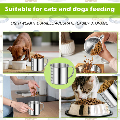 Ashmacdo 2 Pcs Dog Food Scoop 1 Cup,304 Stainless Steel Measuring Cups with Handle Pet Food Scoop Cup Measuring Scoop for Dogs, Cats, Birds & Rabbits – Ideal for Dry Food & Treats (1 CUP)