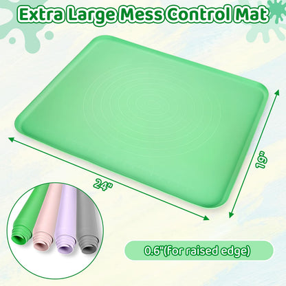 Extra Large Silicone Painting Mat for Crafts, 24”x 19” Waterproof Art Mat for Kids with Raised Sides, Crafts Mat for Paint, Clay Playdough, & Jewelry-Making, Green