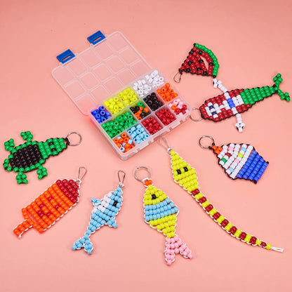SUNNYCLUE 1 Box DIY 8 Pairs 620Pcs Bead Pets Kit 8mm Large Pony Beads Assortment Box Set with Keyring & Key Clasp, Polyester Cord, Beads Art Crafts for Adults with Instruction Christmas Craft Gift
