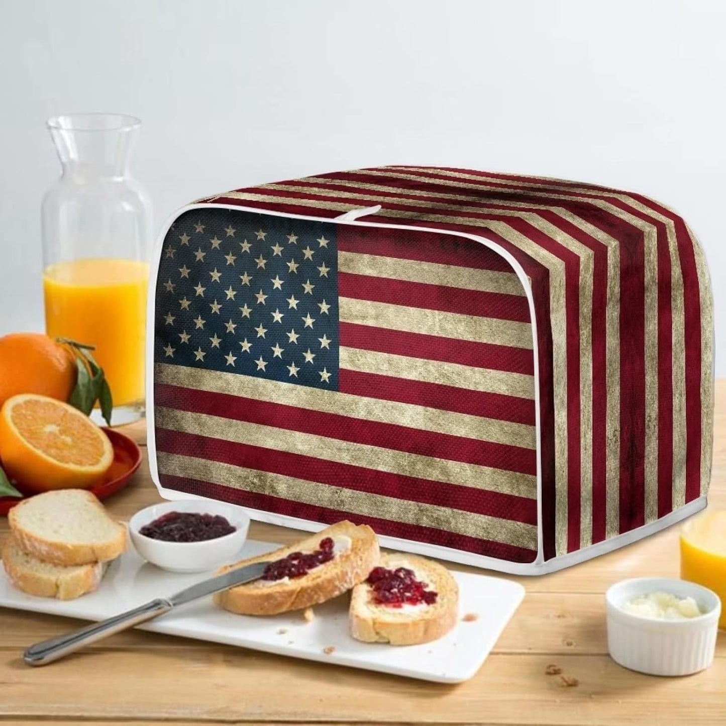 Mumeson American Flag Print Toaster Cover, 4 Slice Dustproof Covers, Stain Resistant Bakeware Protection Decor
