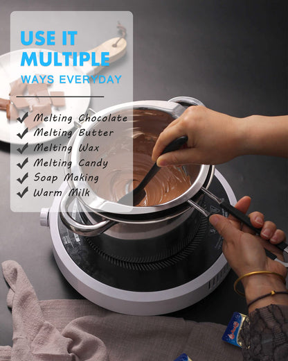 Double Boiler Pot Set,1200ML Double Boiler for Chocolate Melting, 2800ML 304 Stainless Steel Pot With Silicone Spatula for Melting Chocolate, Candy, Candle, Soap, Wax