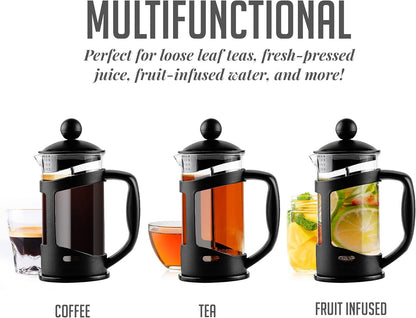 OVENTE French Press Coffee Maker, 12 Ounce with Heat Resistant Borosilicate Glass & Stainless Steel Filtration, Black