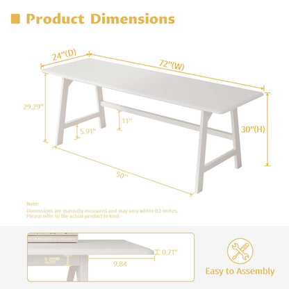 IOTXY Solid Wood Writing Table - 72" W x 24" D Minimalist Long Computer Desk for Home Office, Work, Study, Creativity, and PC Workstation, White