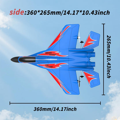 QFCST Foam Remote Control Wireless Airplanes RC Planes, Remote Control Fighter Toys, 2CH 2.4Ghz RC Fighter Jet with Light, Hobby Rc Airplanes Easy to Fly for Kids Boys Adults(Blue)