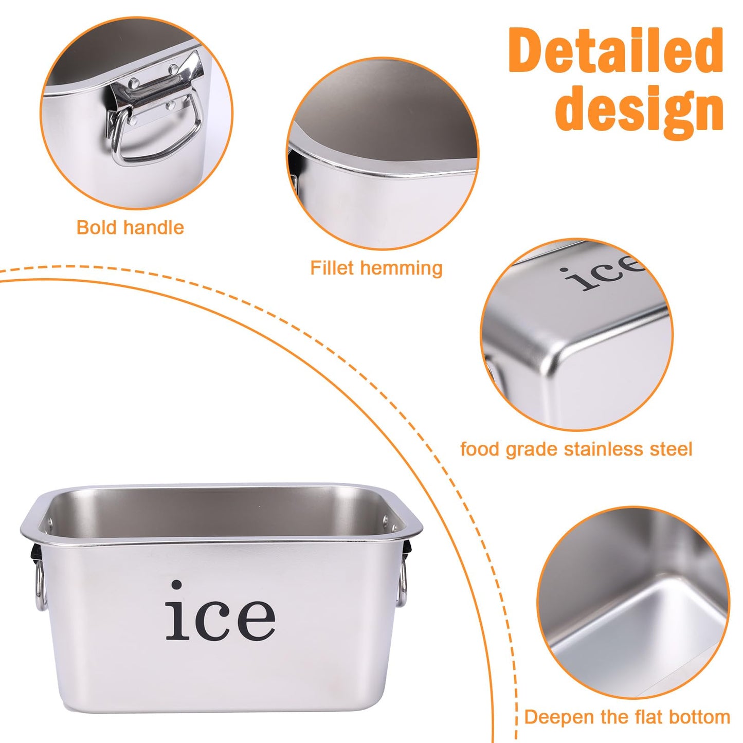 12L Ice Bucket for Freezer,Stainless Steel Ice Cube Bin with Handle,Large Capacity Ice Container Champagne Bucket Carry Drink Storage Cooler,Halloween Ice Buckets for Parties
