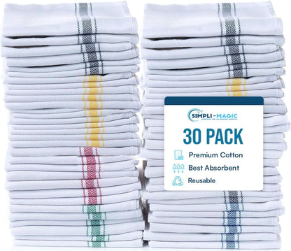 15"x25" (30 Pack) Simpli-Magic Cotton Herringbone Dish Towels, High Absorbent Kitchen Hand Towels (Multi-Color)