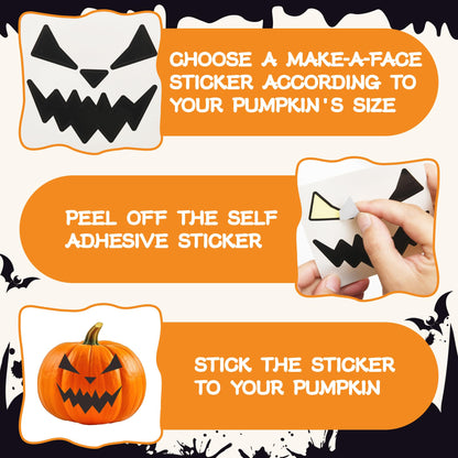 Gustum 80 Designs Pumpkin Stickers for Decorating, Jack-O'-Lantern Face Craft Decals, Pumpkin Carving Stickers Kit, Halloween Decorations Supplies Trick or Treat Party Favors for Kids