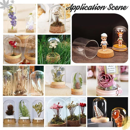 PandaHall 4pcs Glass Cloche Dome Glass Display Bottle Bell Jar with Cork Base Dome Cover Decorative Jars Display Case for Flower Storage Home Christmas Party Decoration 3.15x4.72inch
