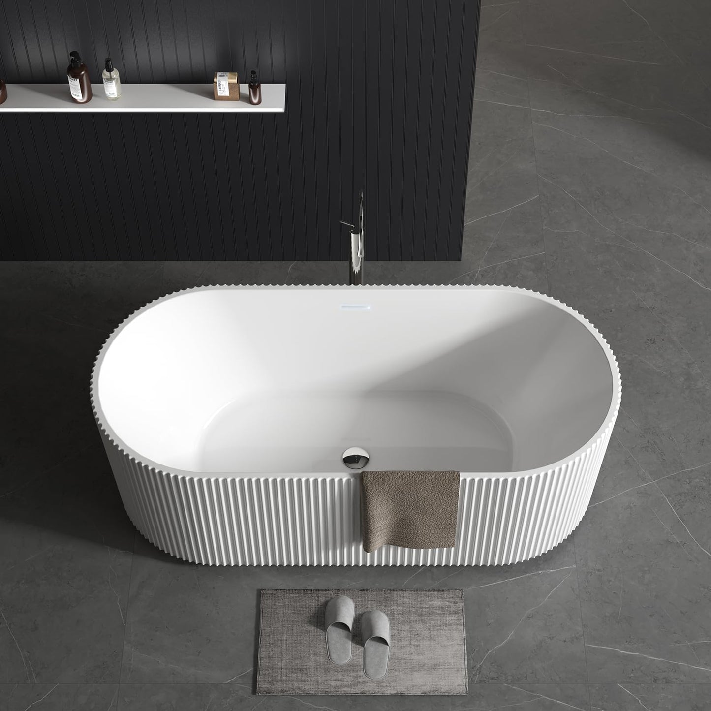 67" Acrylic Freestanding Bathtub, Modern Soaking Tub with Matte Drain and Overflow, Ergonomic Deep Design, Double-Walled Insulation, CUPC Certified, Easy Clean, Slip-Resistant, Gloss White